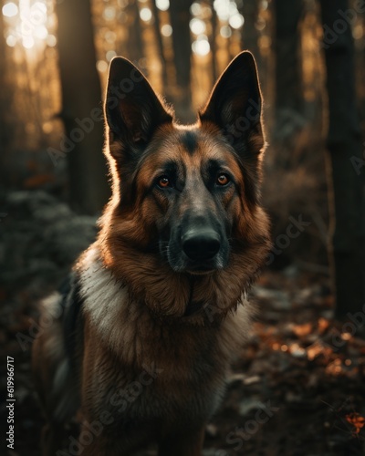 Portrait of a German Shepherd Dog in the Woods