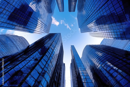 Obraz na plátně Blue look up modern city business building
