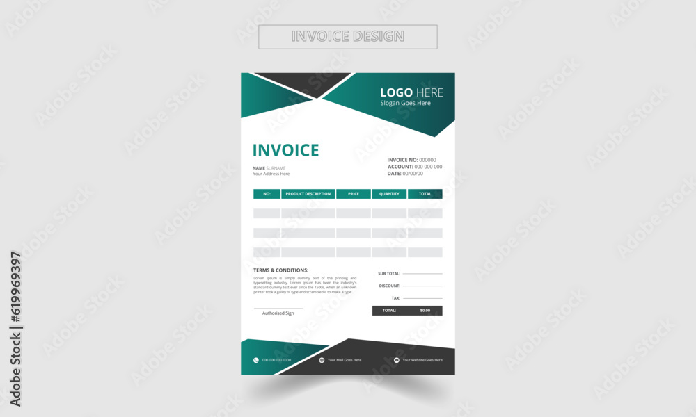 Modern, Creative and Minimal Corporate Business Invoice design template vector illustration bill form price invoice. Creative invoice template vector. business stationery design payment agreement