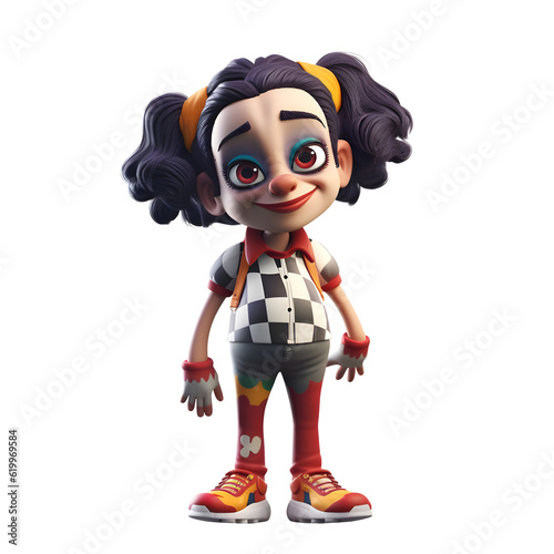 3D Render of a Little Girl with clown costume on white background