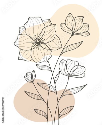 Hand Drawn Flat Design Simple Flower and Tropical Plant Outline