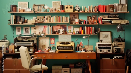 study of a student, with a retro style, he likes vintage and works his homework that way
