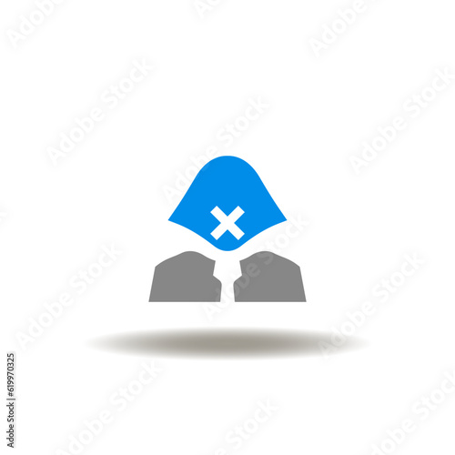 Vector illustration of woman and cross mark instead of mouth. Symbol of sexism. Icon of harassment. Sign of inequality gender rights.