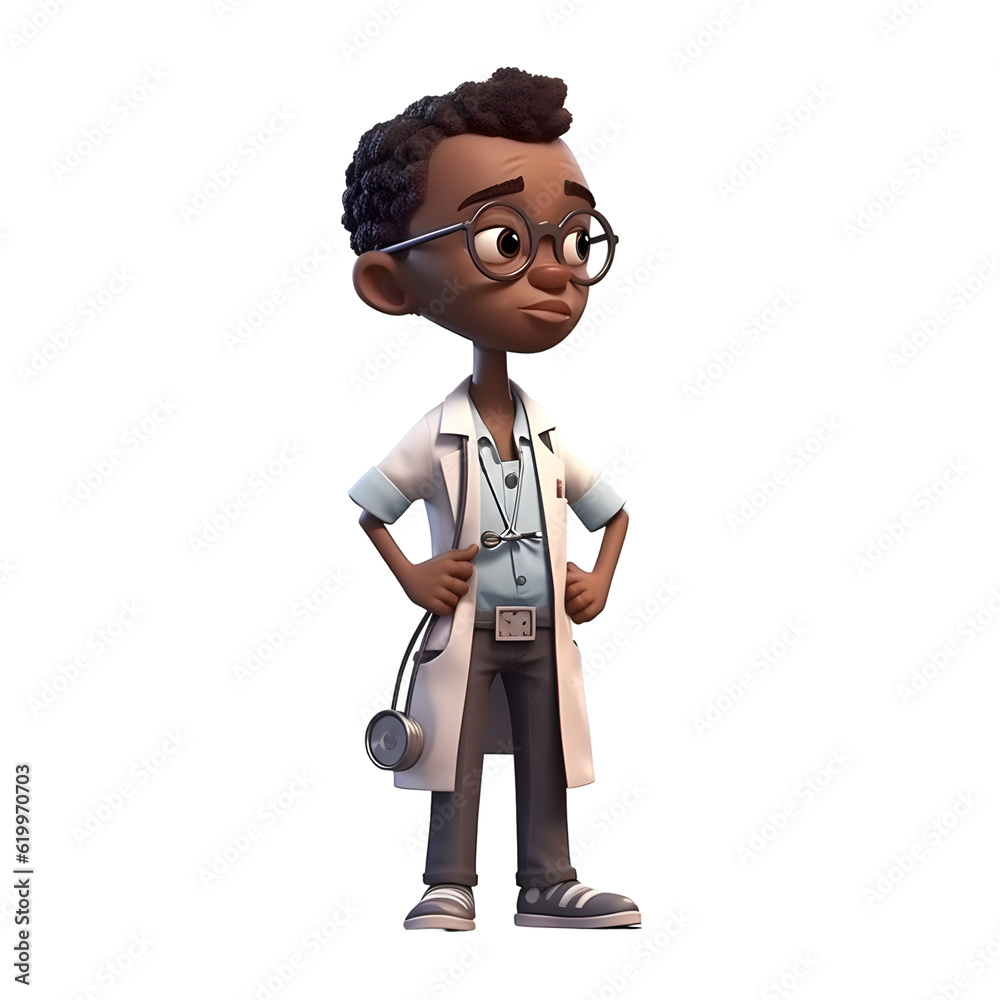 3D Render of an african american male doctor with glasses