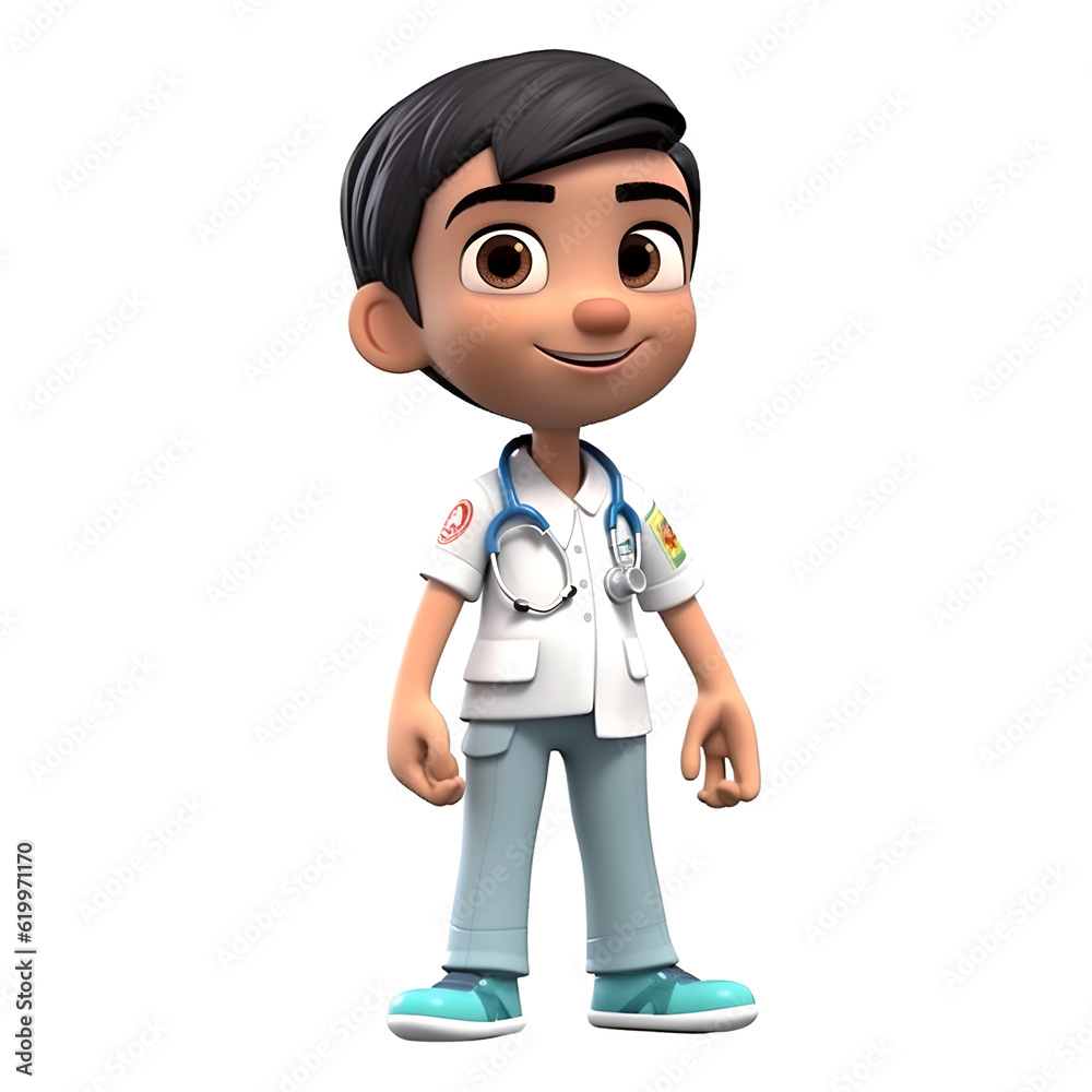 3D Render of Little Doctor with stethoscope and white background