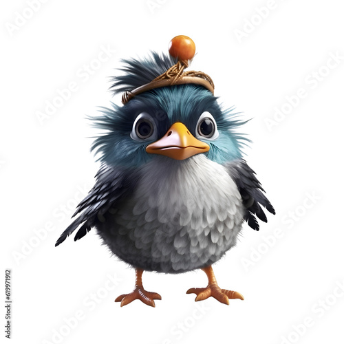 Cute little chick with a crown on his head on a white background