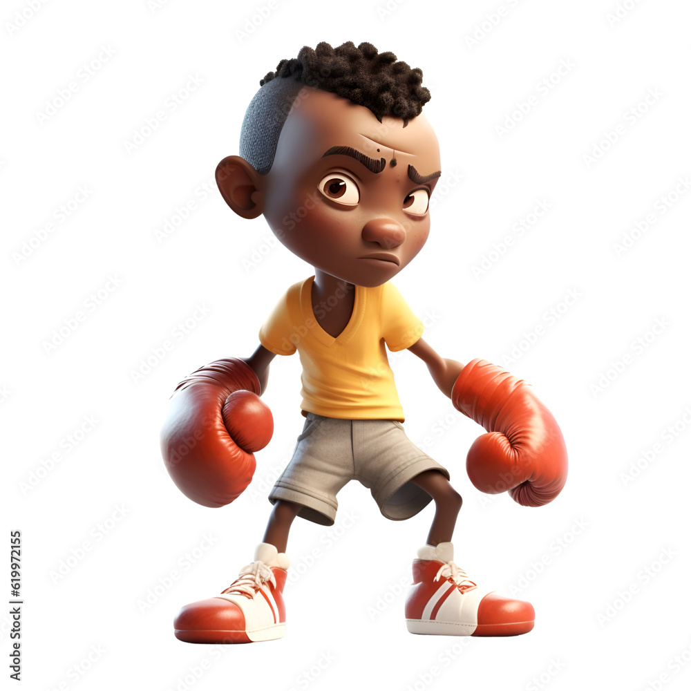 3D Render of an african american boy with boxing gloves