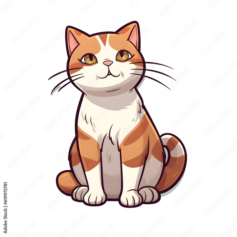 Cute cartoon cat sitting isolated on white background. Vector illustration.