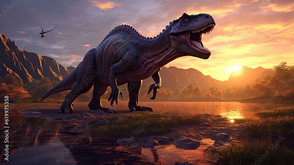 Fototapeta premium Tyrannosaurus dinosaur 3d render. AI generated art illustration. 