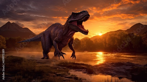 Tyrannosaurus dinosaur 3d render. AI generated art illustration. 