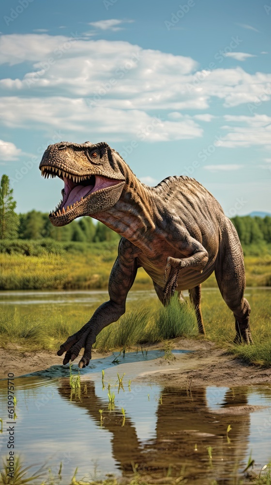 Fototapeta premium Tyrannosaurus dinosaur 3d render. AI generated art illustration. 