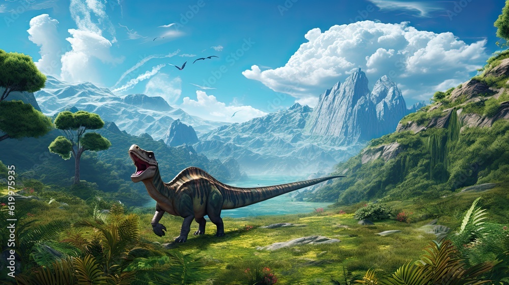 Tyrannosaurus dinosaur 3d render. AI generated art illustration.
