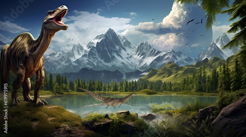 Fotografia Tyrannosaurus dinosaur 3d render. AI generated art illustration.