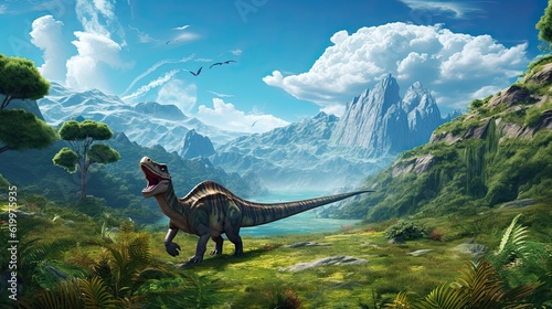 Obraz na płótnie Tyrannosaurus dinosaur 3d render. AI generated art illustration.
w salonie