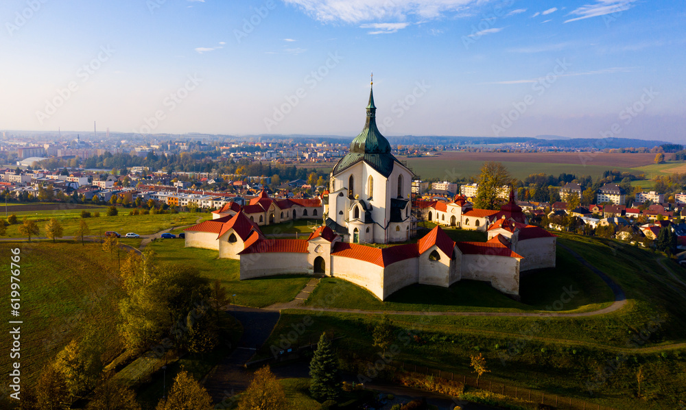 Top view of the church St. John of Nepomuk. Zdar nad Sazavou. Czech republic