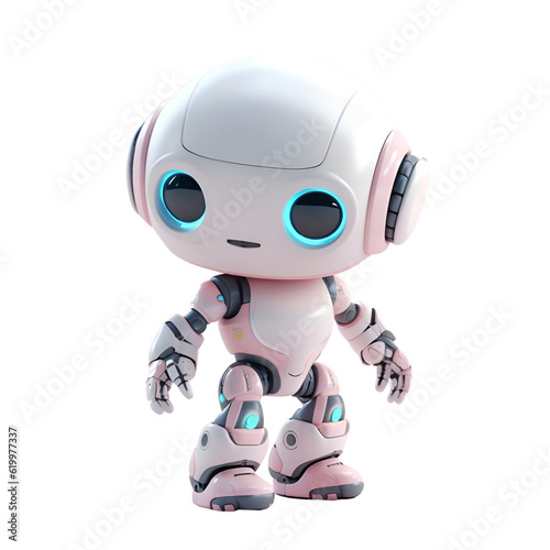 3D rendering of a little robot isolated on white background with clipping path