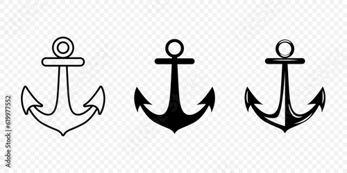 Vector Anchors. Anchor Silhouette Icon Set. Black and White Anchor with Outline. Anchor Design Template Collection. Vector Illustrtion