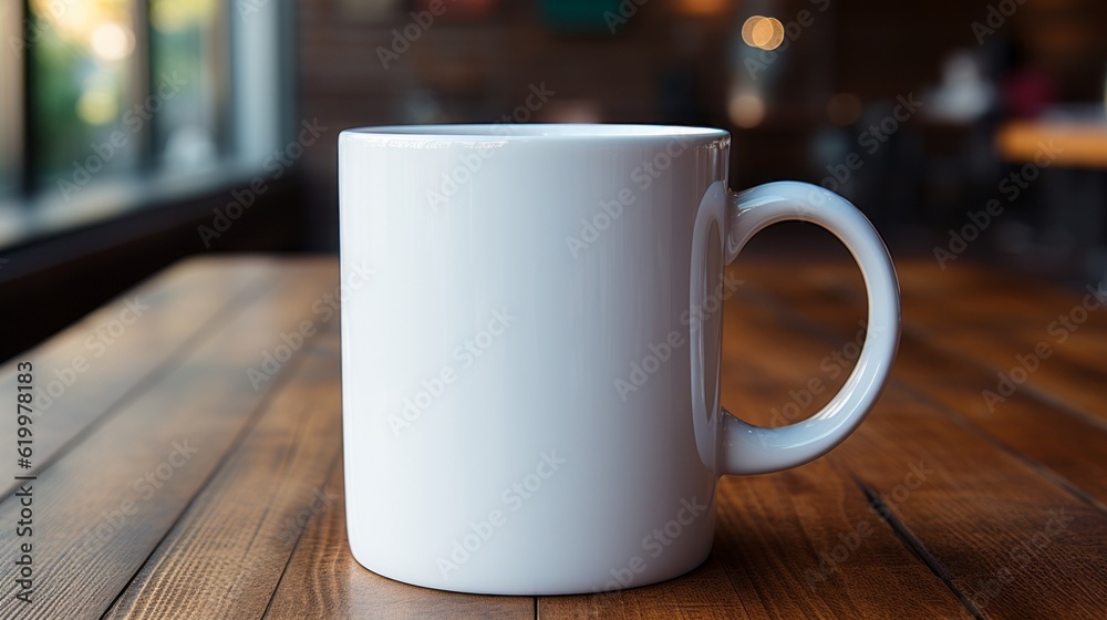 A plain white ceramic mug mock up. Generative AI.