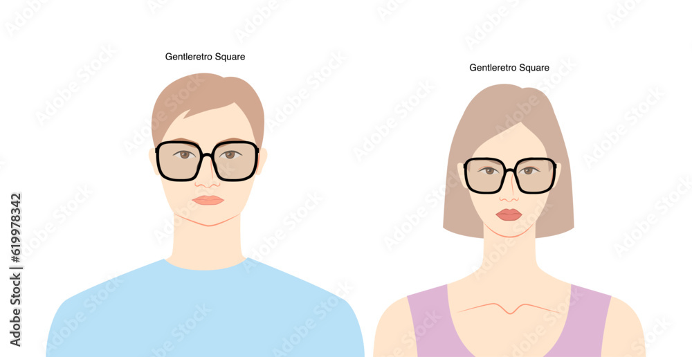 Gentleretro Square frame glasses on women and men flat character fashion accessory illustration. Sunglass front view unisex silhouette style, rim spectacles eyeglasses, sketch style outline isolated Gentleretro Square frame glasses on women and men flat character fashion accessory illustration. Sunglass front view unisex silhouette style, rim spectacles eyeglasses, sketch style outline isolated