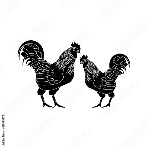 silhouette illustration of a pair of black cocks for an icon or logo
