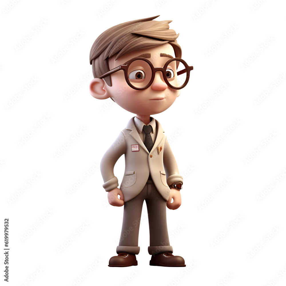 3D Render of Little Businessman with glasses isolated on white background