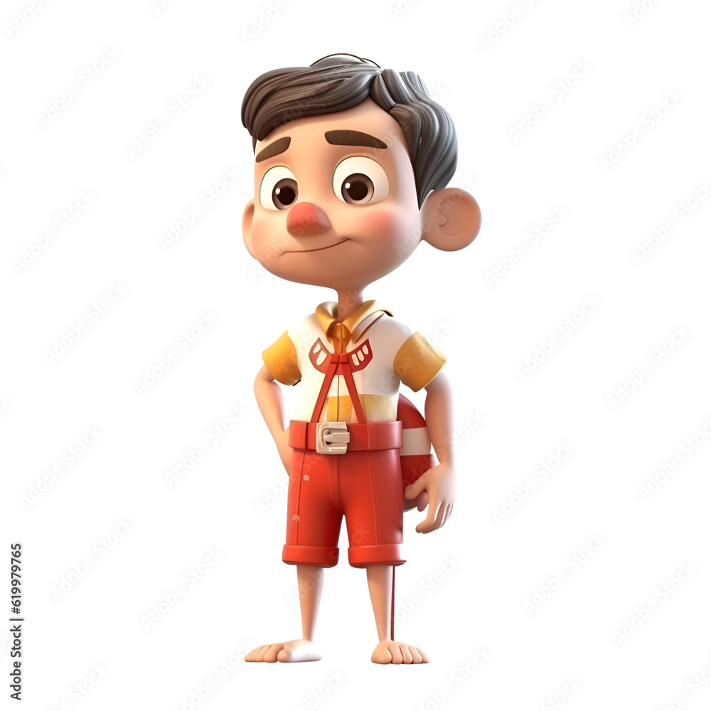 3D Render of a Little Boy with a red shirt and shorts