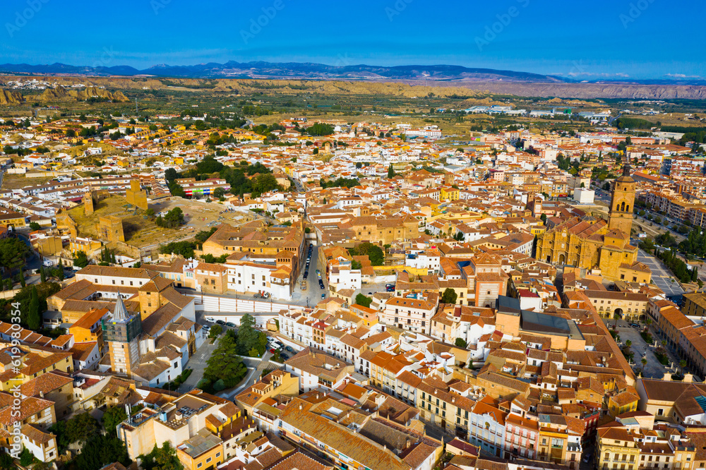 View from drone of spanish city Guadix with Cathedral of the Incarnation