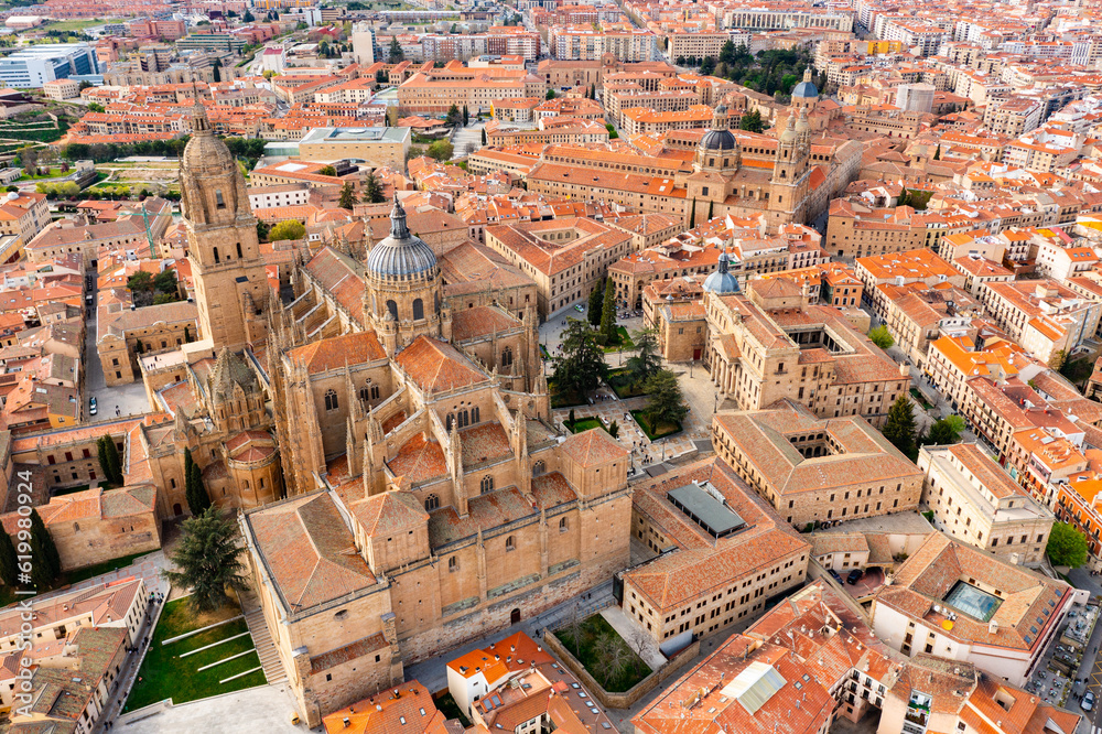 Aerial view of Salamanca with the New Cathedral in the first plan, Spain