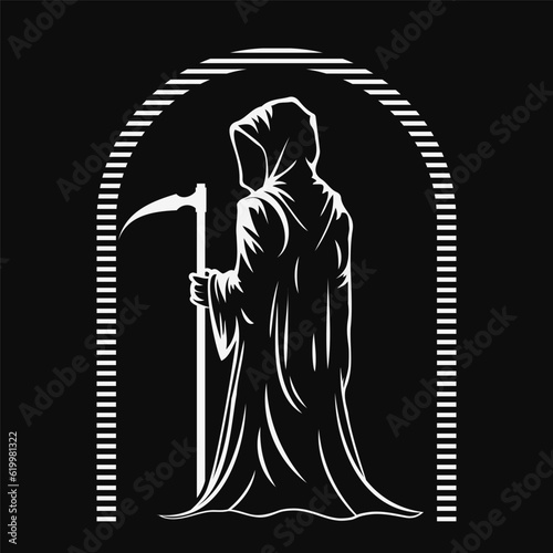 Grim reaper silhouette. Black and white vector illustration