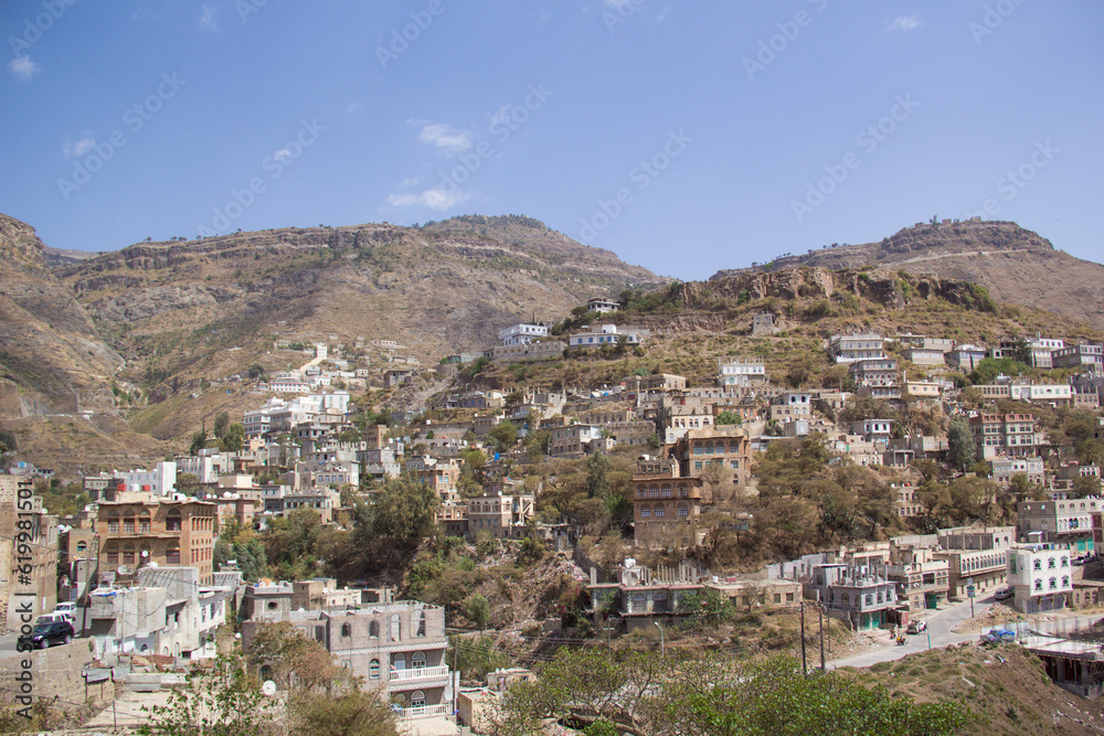Beautiful view of the typical architecture of Yemen in Jibla, Yemen