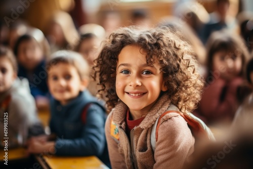 Cute happy child at the lesson. Back To School concept. Background with selective focus © top images