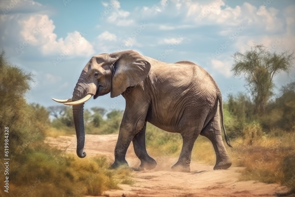 Obraz premium elephant walking with nice landscape