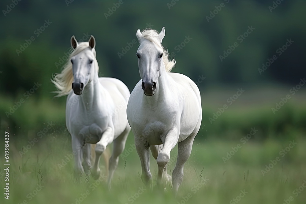 horses running on green meadow with nice landscape horses running on green meadow with nice landscape