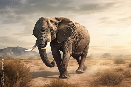 elephant walking with nice landscape