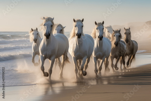  horses running on beach