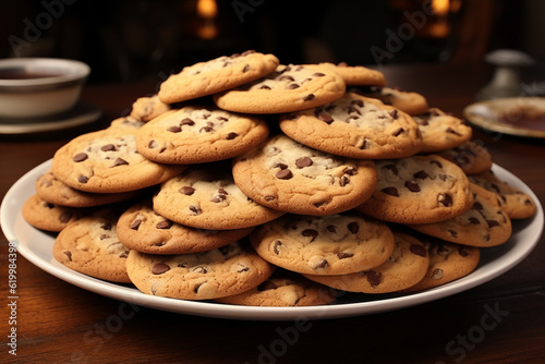 chocolate chip cookies on a plate. Generative AI 