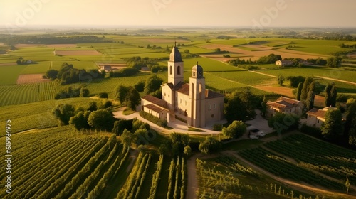 Pomposa Abbey, medieval church and campanile tower. Codigoro Ferrara, Emilia Romagna, evening view