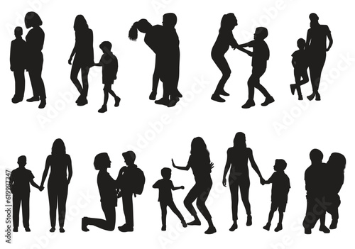 Set of group mom and kid silhouette 