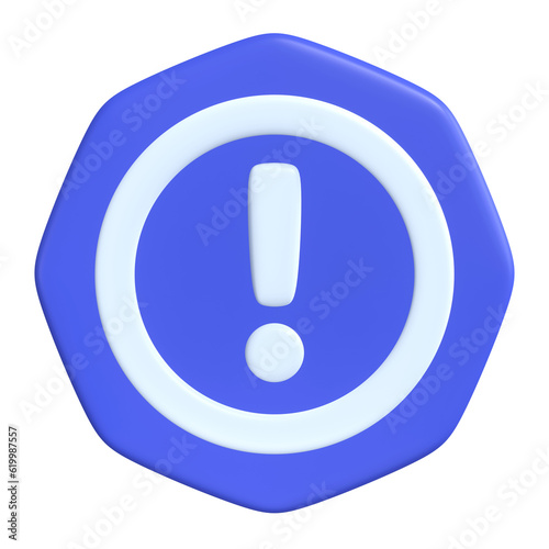 3D icon of the exclamation mark or alert for user interface design isolated on a transparent background