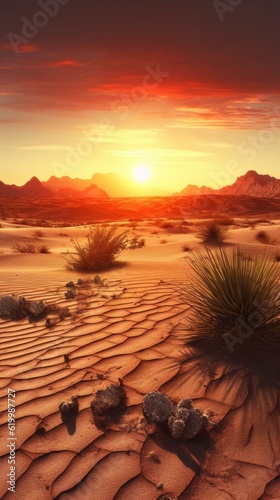 Sunset on desert golden hours background. AI Generated