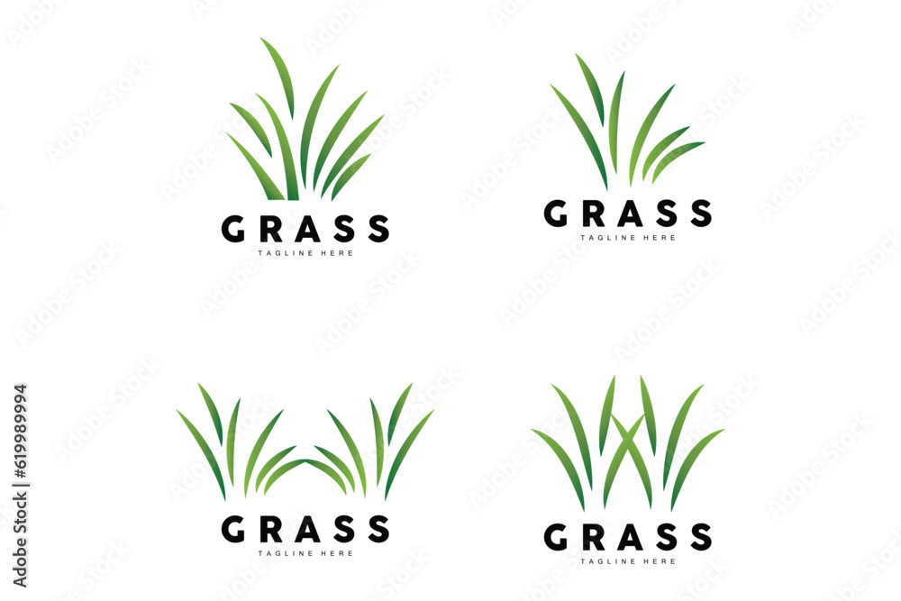 Obraz premium Green Grass Logo Design, Farm Landscape Illustration, Natural Scenery Vector