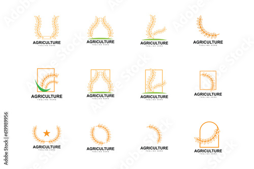 Rice Logo, Farm Wheat Logo Design, Vector Wheat Rice Icon Template Illustration