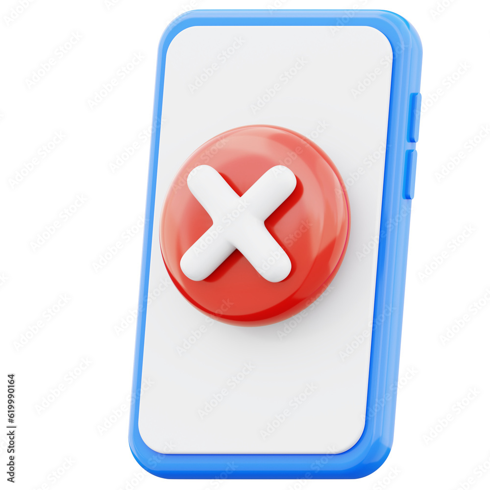Error alert icon warning symbol on blue mobile phone 3d render illustration isolated on transparent background Error alert icon warning symbol on blue mobile phone 3d render illustration isolated on transparent background