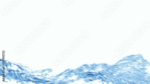 Slow motion speed close up scene on water level rise from bottom to top of frame isolated on white background, rough texture on surface of wave, river increase volume when flood.