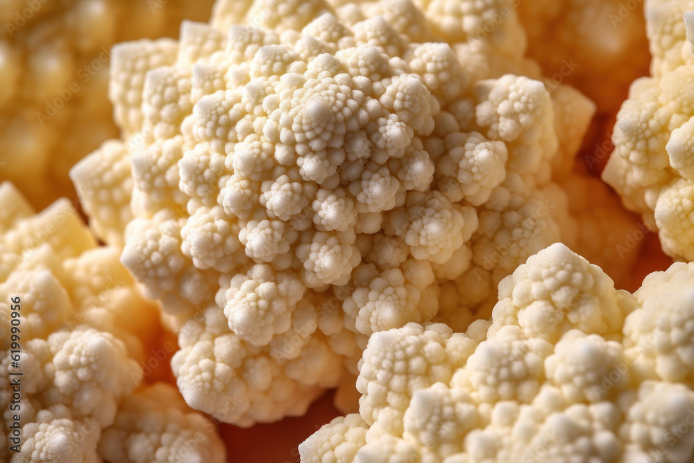 Macro shots capture the exquisite details and textures of cauliflower, revealing its intricate patterns and natural beauty. Generative AI. Macro shots capture the exquisite details and textures of cauliflower, revealing its intricate patterns and natural beauty. Generative AI.