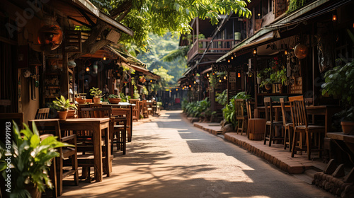 Streets and alleyways during the day, Wooden Shop, Community Shop, Restaurant, Countryside in Thailand © Sasint