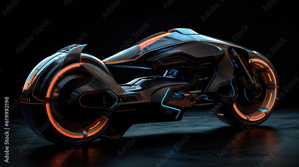 Generative AI of a futuristic car with neon lights isolated on black background Generative AI of a futuristic car with neon lights isolated on black background