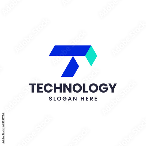 Logo monogram forming a truncated T. It is suitable for use for technology logo