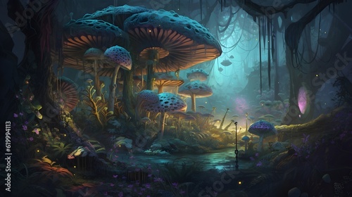 alien mushrooms in alien world generative art