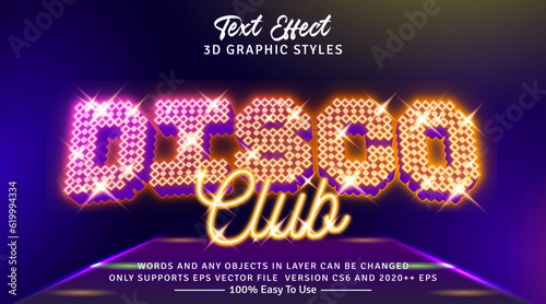 Disco 3d Realistic Glow Letters Editable Text Effect